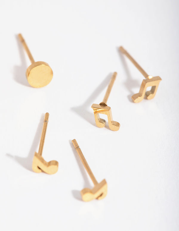 24 Carat Gold Plated Titanium Note Pack Stud Earrings