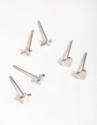 Titanium Star Heart & Cross Pack Stud Earrings - link has visual effect only