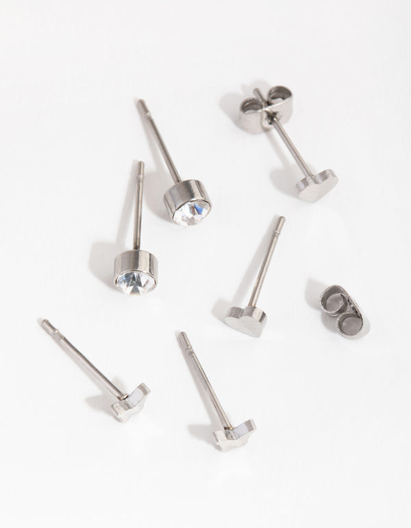 Titanium Heart & Butterfly Pack Stud Earrings