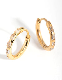 24 Carat Gold Plated Titanium Diamante Huggie Earrings - link has visual effect only