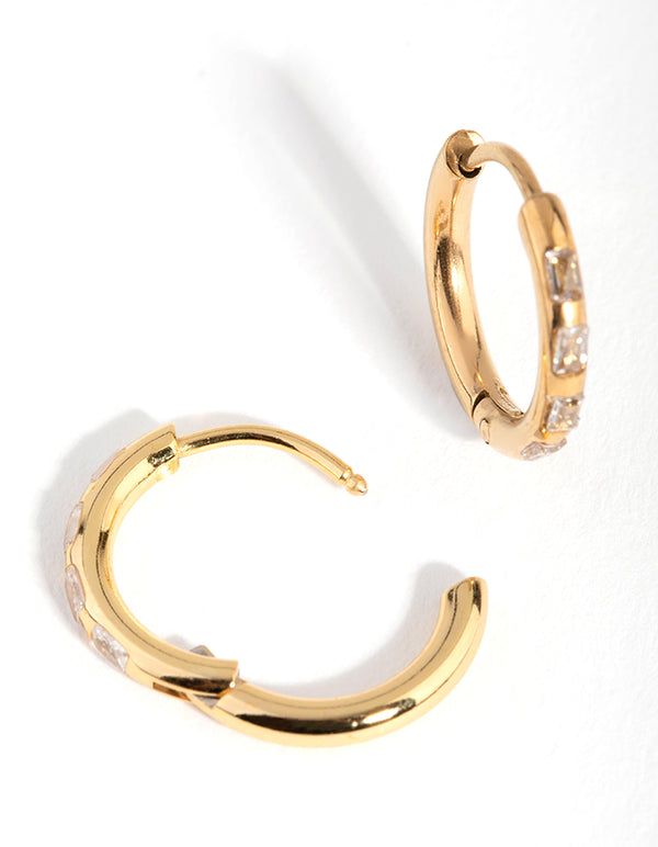 24 Carat Gold Plated Surgical Steel Diamante Huggie Earrings