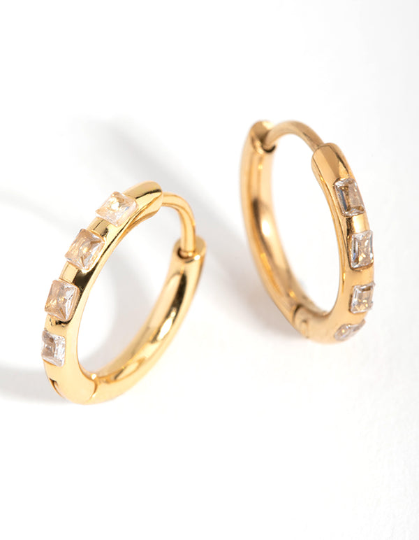 24 Carat Gold Plated Titanium Diamante Huggie Earrings