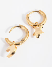 24 Carat Gold Plated Titanium Star & Moon Huggie Earrings - link has visual effect only