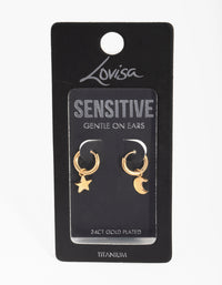 24 Carat Gold Plated Titanium Star & Moon Huggie Earrings - link has visual effect only