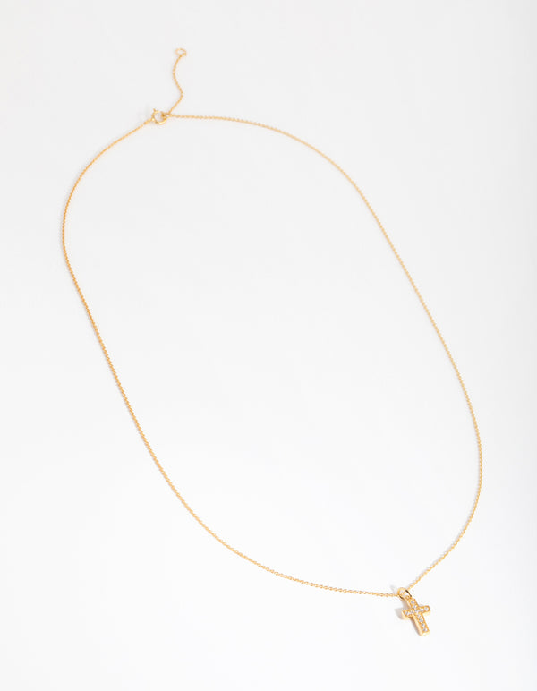 Gold Cubic Zirconia Pave Cross Necklace