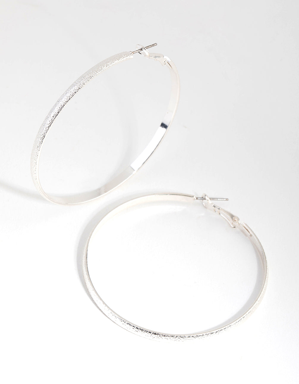 Silver Brushed 55mm Textured Hoop Earrings