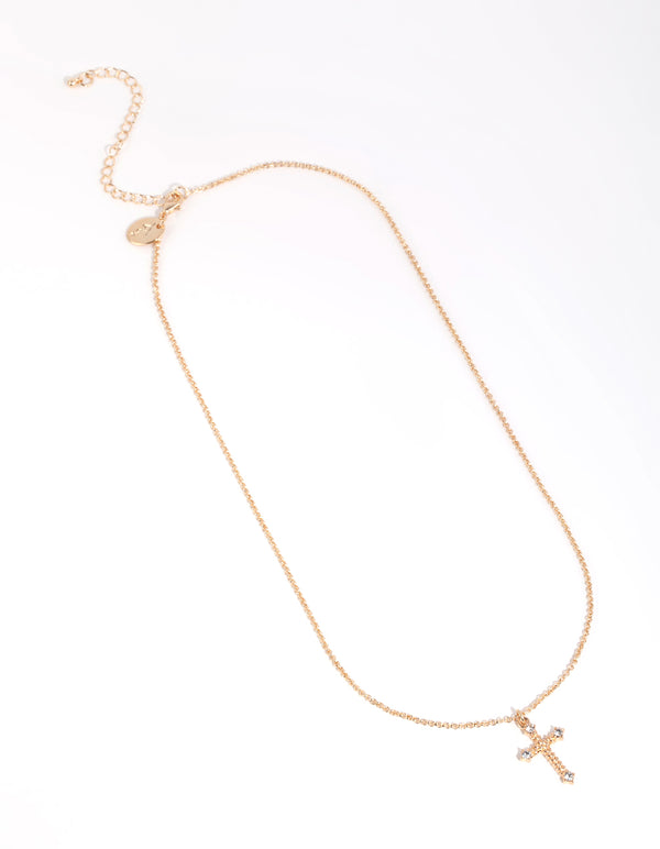 Gold Point Cross Pendant Necklace