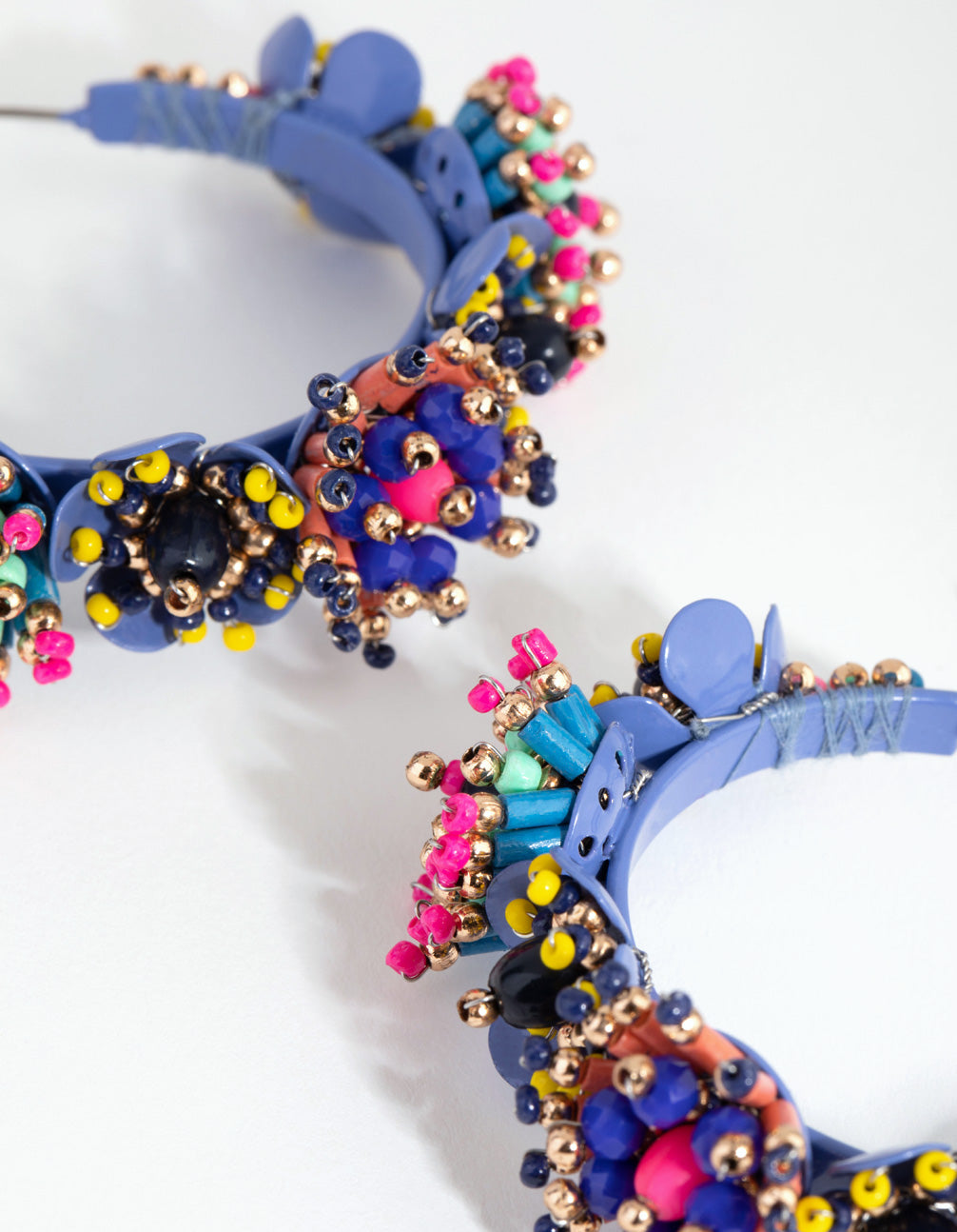 Beaded Flower Border Hoop Earrings