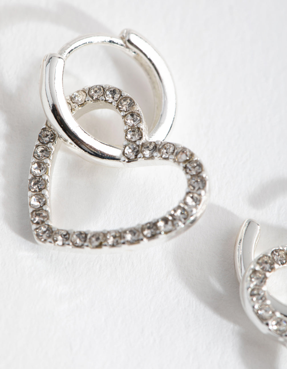 Silver Heart Diamante Huggie Earrings