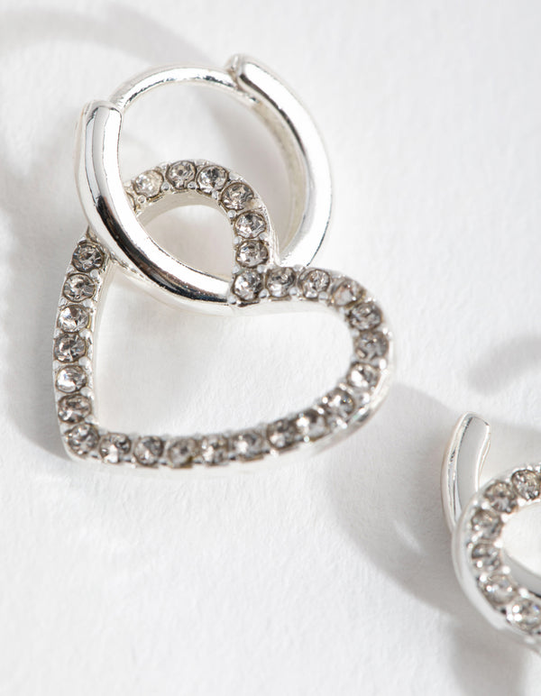 Silver Heart Diamante Huggie Earrings
