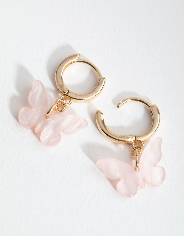 Gold Blush Acrylic Butterfly Huggie Earrings