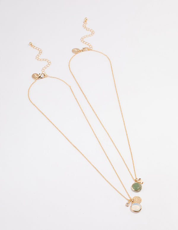 Gold & Green Semi-Precious Jingle Necklace Pack