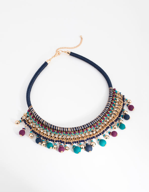 Gold Threadwrap Bead Statement Necklace