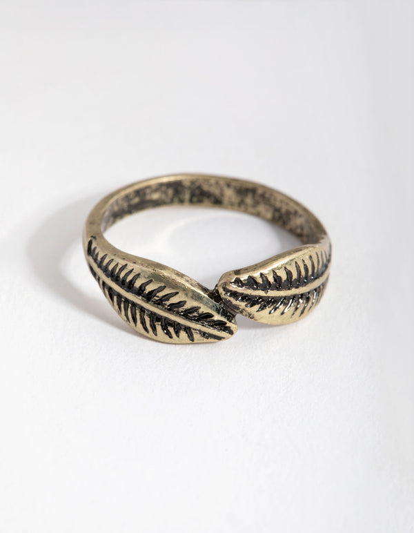 Antique Gold Two Sided Leaf Ring