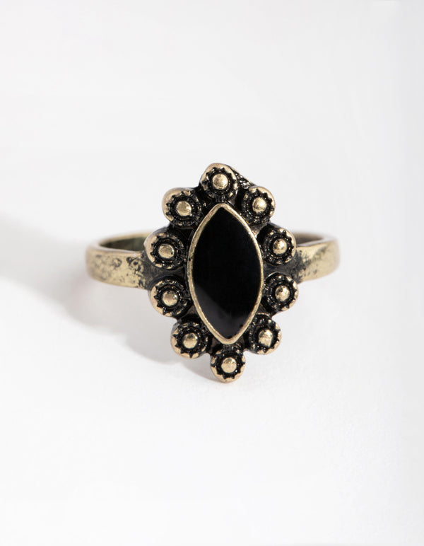 Antique Gold Black Oval Stone Ring