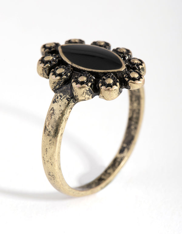 Antique Gold Black Oval Stone Ring