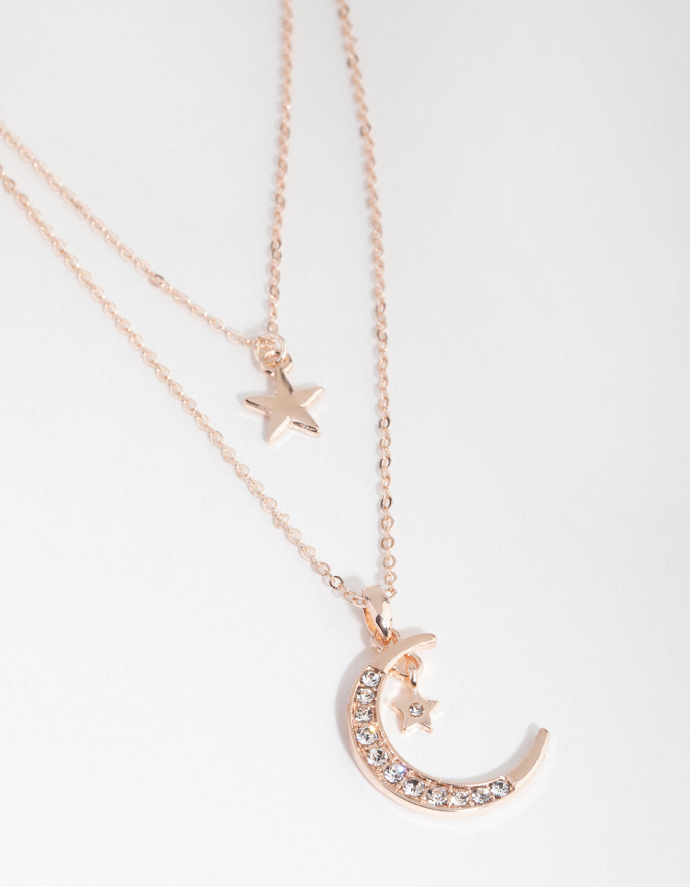 Rose Gold Diamante Moon & Star Necklace