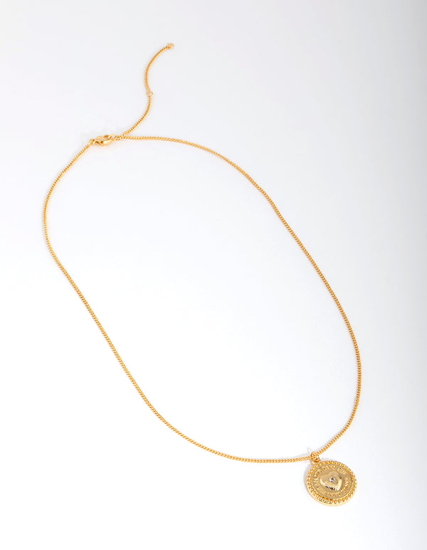 18ct Gold Plated Cubic Zirconia Heart Coin Necklace