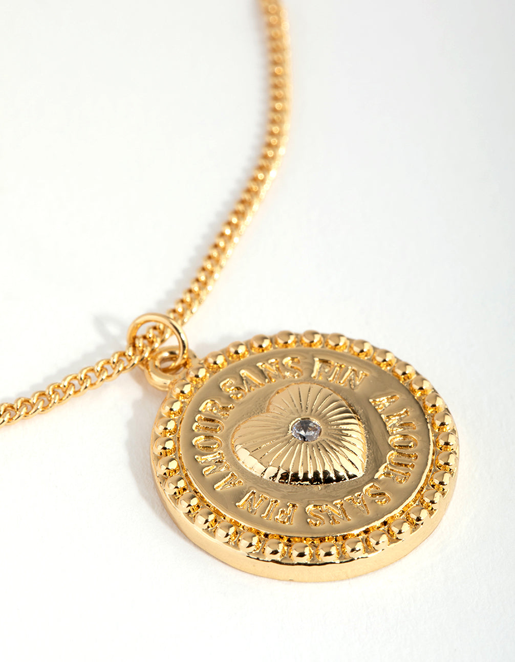 18ct Gold Plated Cubic Zirconia Heart Coin Necklace