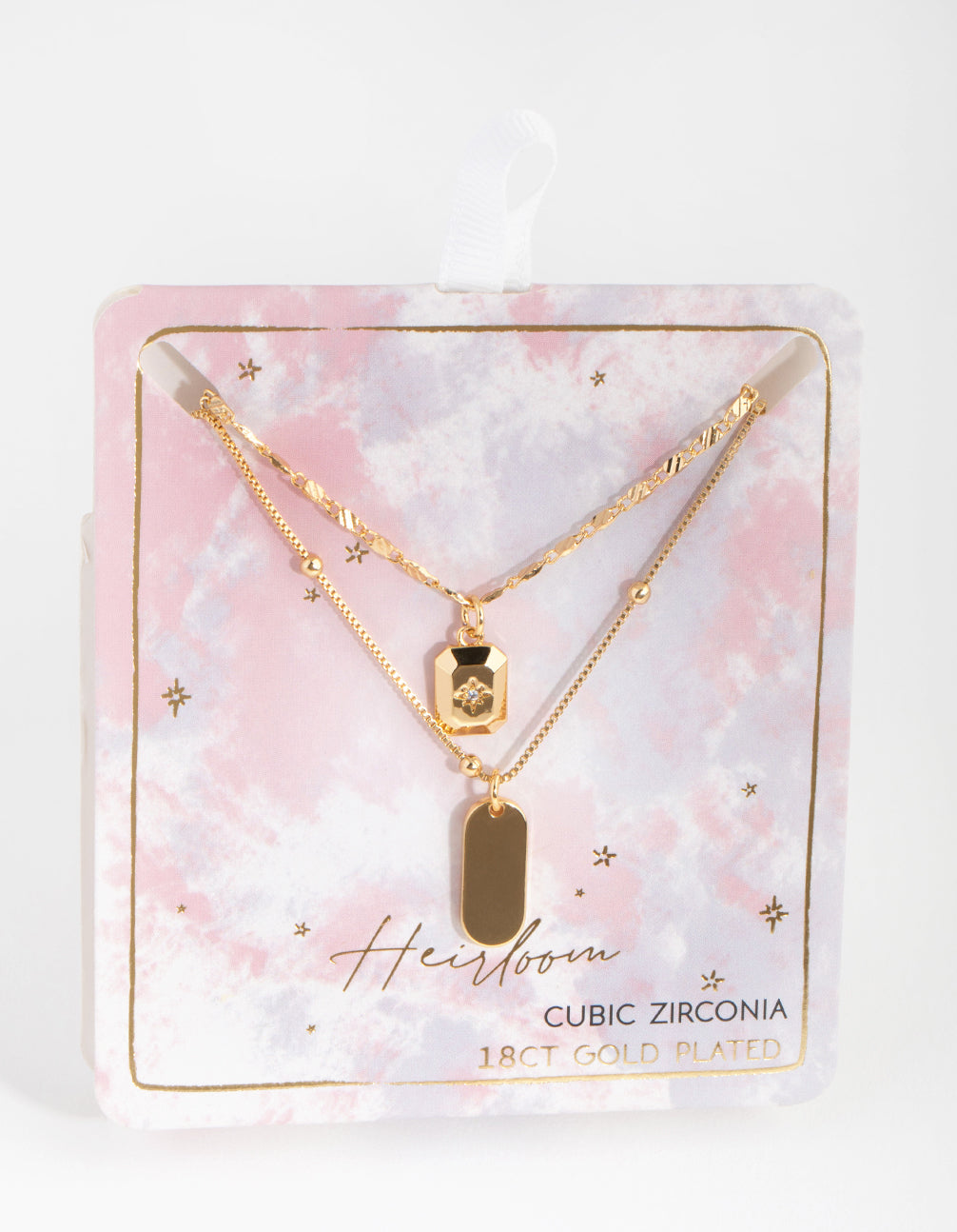 18ct Gold Plated Rectangle Charm Necklace Set