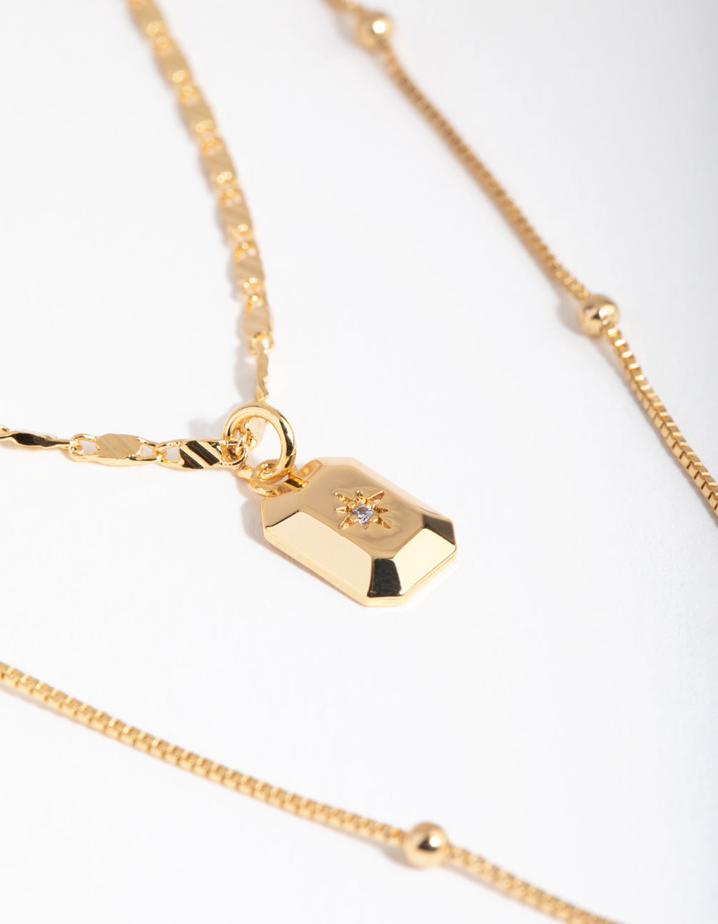 18ct Gold Plated Rectangle Charm Necklace Set