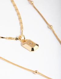 18ct Gold Plated Rectangle Charm Necklace Set - link has visual effect only