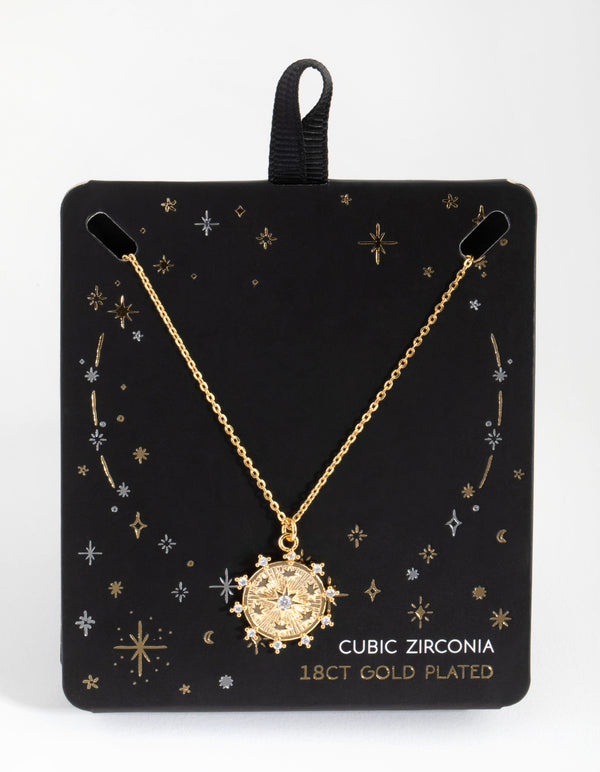 18ct Gold Plated Cubic Zirconia Coin Necklace