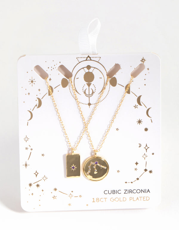 18ct Gold Plated Cubic Zirconia Aquarius Necklace Set