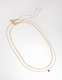 18ct Gold Plated July Ruby Cubic Zirconia Necklace Set - link has visual effect only