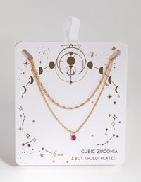 18ct Gold Plated July Ruby Cubic Zirconia Necklace Set - link has visual effect only