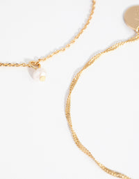 18ct Gold Plated June Pearl Bracelet Set - link has visual effect only