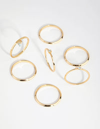 18ct Gold Plated Aquamarine Cubic Zirconia March Ring 7-Pack - link has visual effect only
