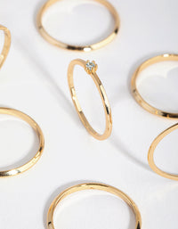 18ct Gold Plated Aquamarine Cubic Zirconia March Ring 7-Pack - link has visual effect only