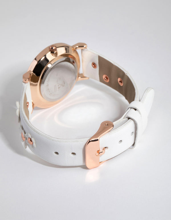 Rose Gold Daisy Detail PU Strap Watch