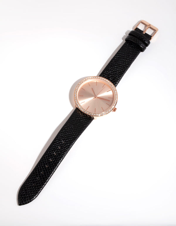 Rose Gold Diamante Snake Strap Watch