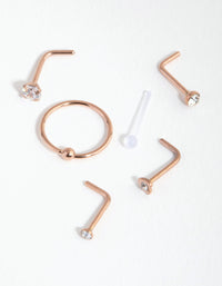 Rose Gold Surgical Steel Diamante Mixed Nose 6-Pack - link has visual effect only