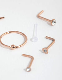 Rose Gold Surgical Steel Diamante Mixed Nose 6-Pack - link has visual effect only