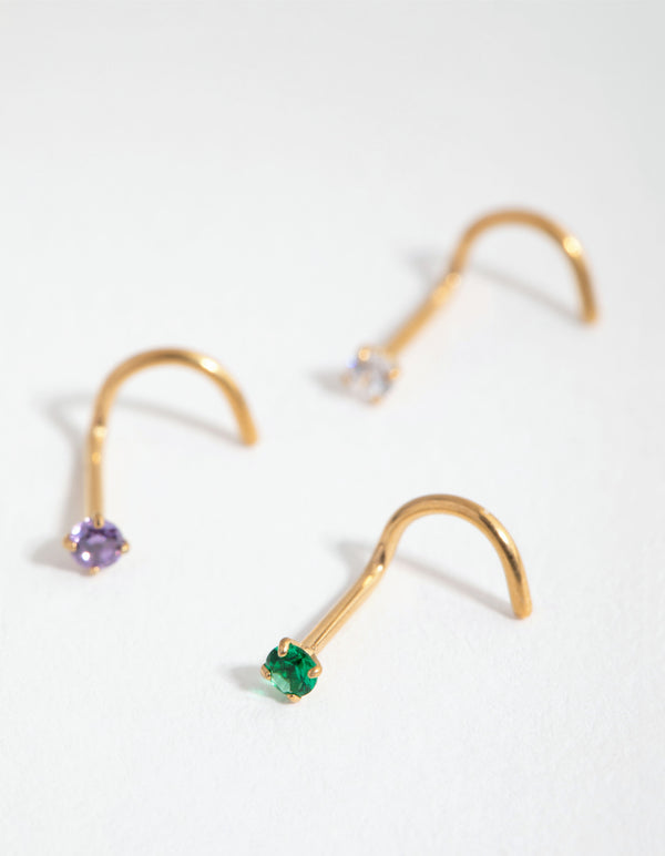 Gold Surgical Steel Classic Gem Nose Stud Pack