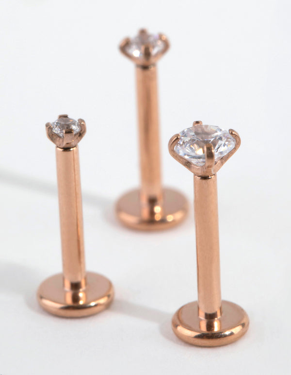 Rose Gold Titanium Graduated Cubic Zirconia Flat Back Pack