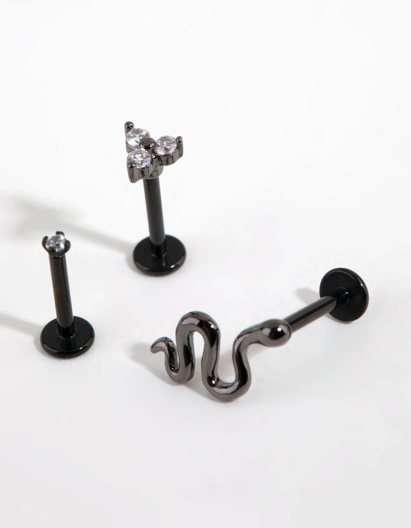 Matte Titanium Diamante & Snake Flat Back Pack