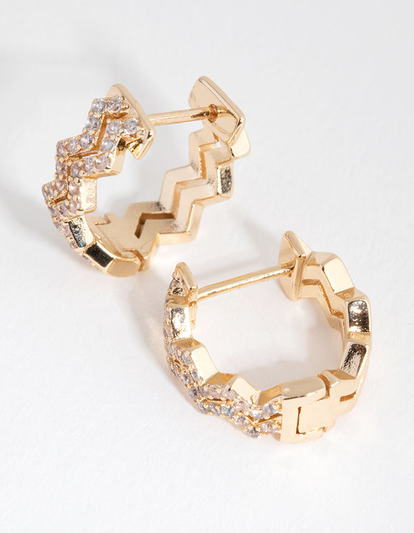 Gold Diamante Zig Zag Huggie Earrings
