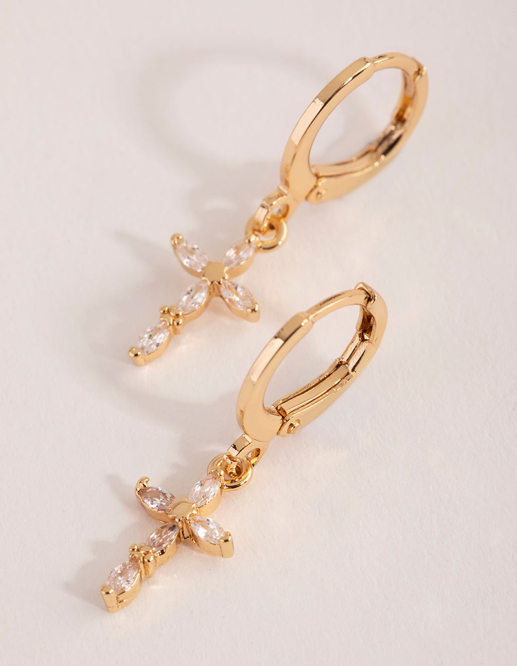 Gold Diamante Cross Huggie Earrings