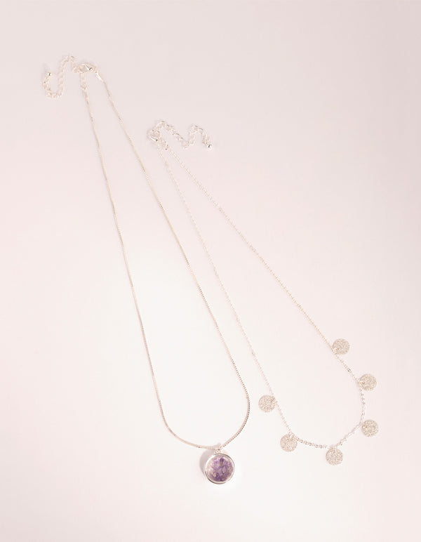 Silver Amethyst Shaker Necklace