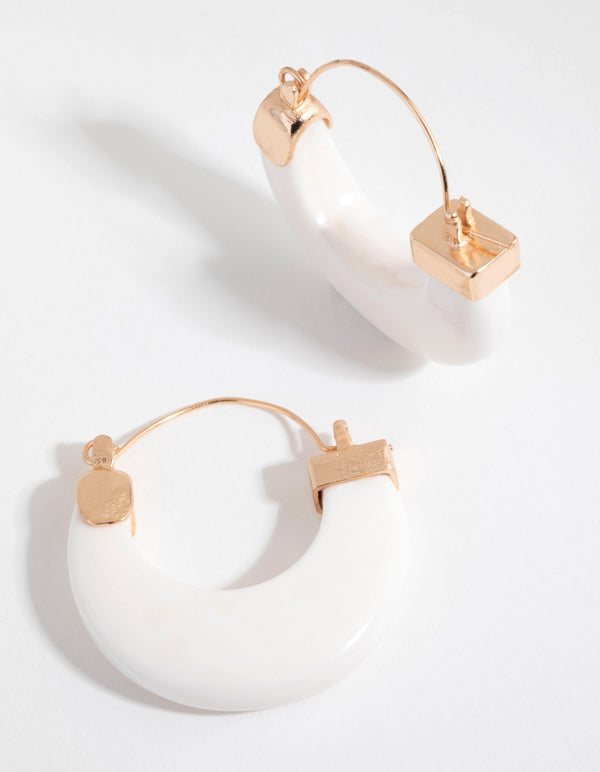 White Resin Wedge Hoop Earrings