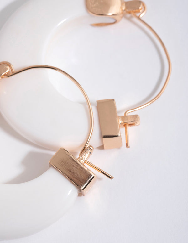 White Resin Wedge Hoop Earrings