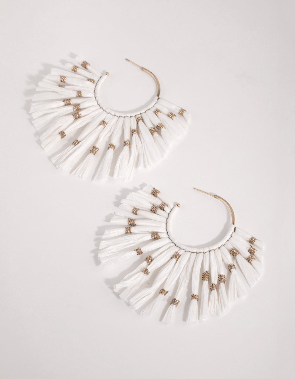 Gold Raffia Statement Fan Hoop Earrings