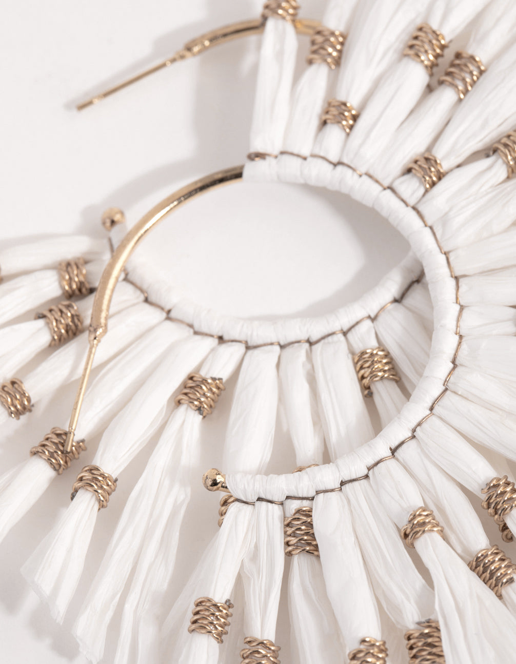 Gold Raffia Statement Fan Hoop Earrings