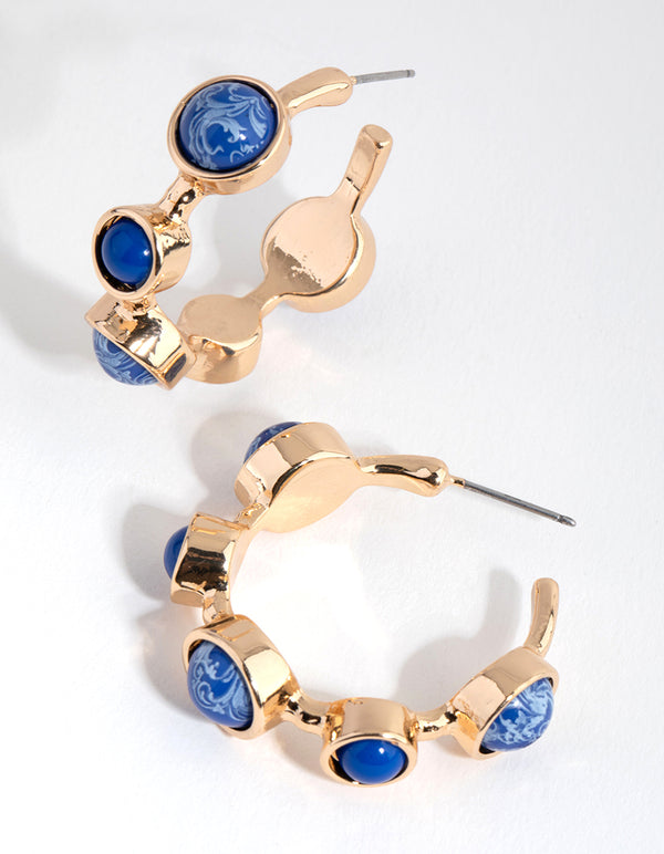 Gold & Blue Stone Hoop Earrings