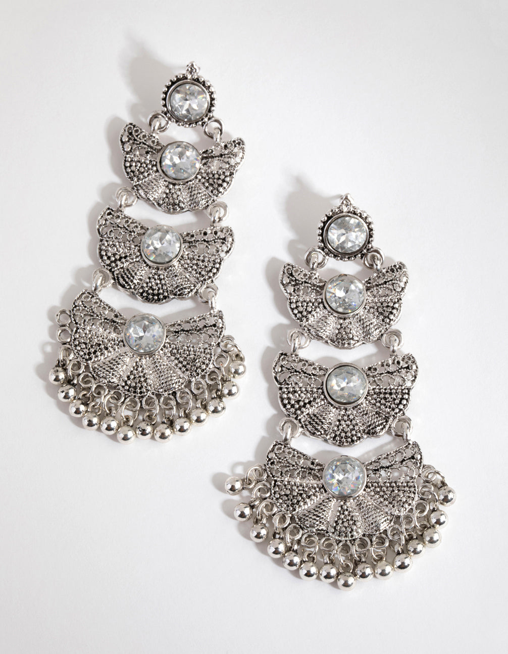 Antique Silver Etched Fan Drop Earrings