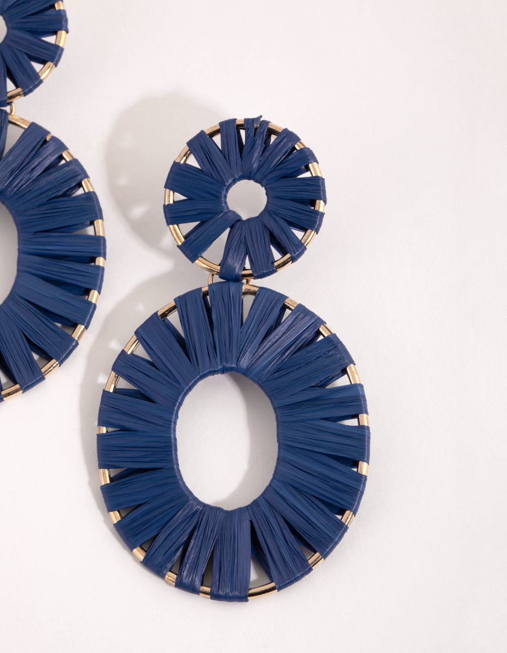 Gold Raffia Wrapped Oval Drop Earrings